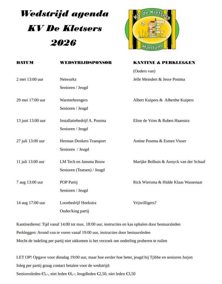 wedstrijdlijst 2026