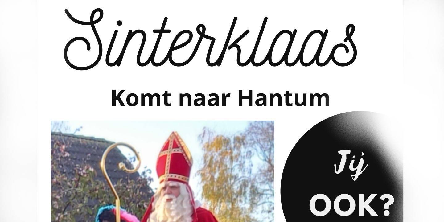 Op zaterdag 25 november komt Sinterklaas naar Hantum!